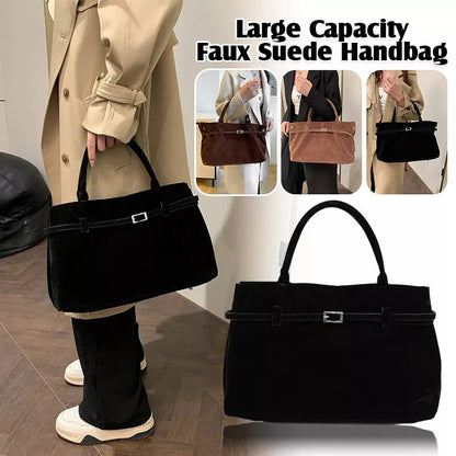 Hot Sale Decorative Design Solid Faux Suede Handbag Large Capacity Casual Tote Bags For Women Tote Design Portable Shoulder Bag