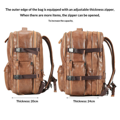 Leather Backpack, Travel Bag, Leather Top Layer, Cowhide Oil Wax Leather, Outdoor Hiking And Mountaineering Bag, Large Capacity Backpack