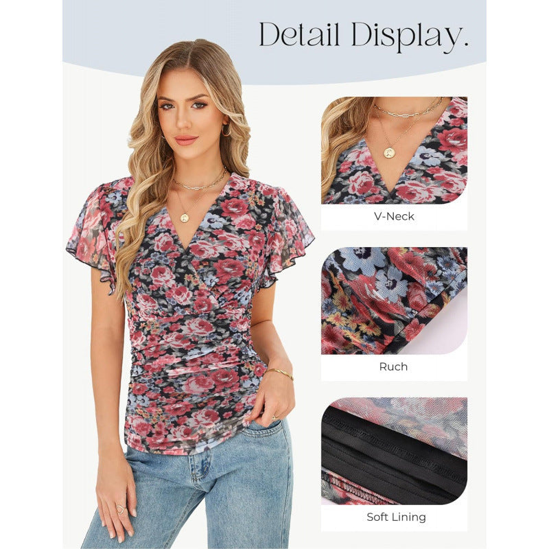 Lace-trimmed-sleeve Formal And Casual Womens Shirt