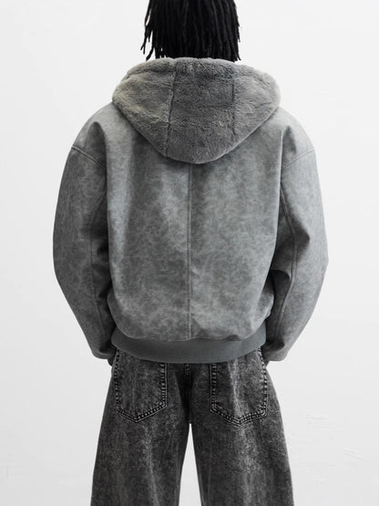 Men's Double-sided Faux Leather Hooded Bomber Jacket