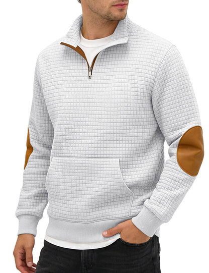 Cross-border Amazon Men's Autumn & Winter Half-Zip Suede Jacquard Small Check Long-Sleeve Stand Collar Casual Sweatshirt
