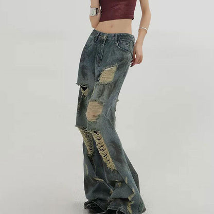 Distressed Ripped Beggar Jeans For Women