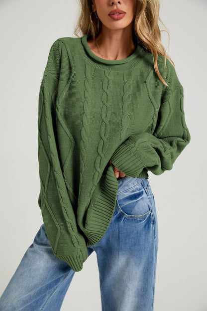 Womens European And American-style Loose-fitting Crew-neck Knit Sweater