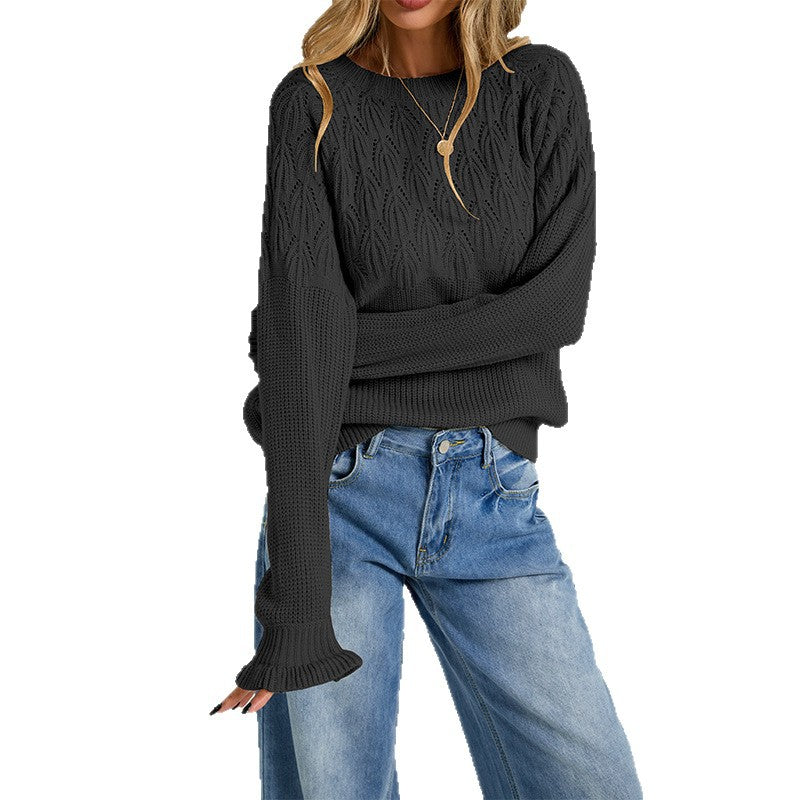 Womens Versatile Fashionable Crew-neck Sweater