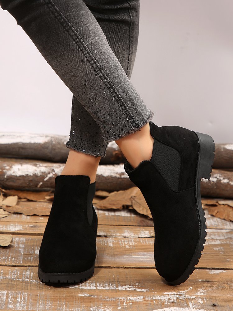 Women's Plus Size Ankle Martin Boots, New 2026 Spring & Autumn Round Toe Block Mid Heel Elastic Ankle Boots