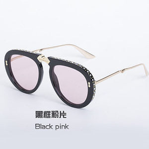 Diamond-Encrusted Foldable Sun Protection Sunglasses For Women, Fashionable Glasses, Internet Celebrity Style Sunglasses, Plain Aviator Glasses, Sunglasses