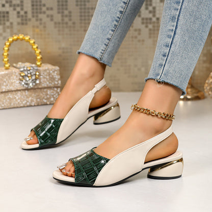 Women's Mid Block Heel Sandals, New Spring Summer Soft Leather Peep Toe Outdoor Slide Sandals