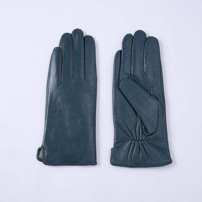 Womens Solid-Color Fleece-Lined Thermal Leather Gloves