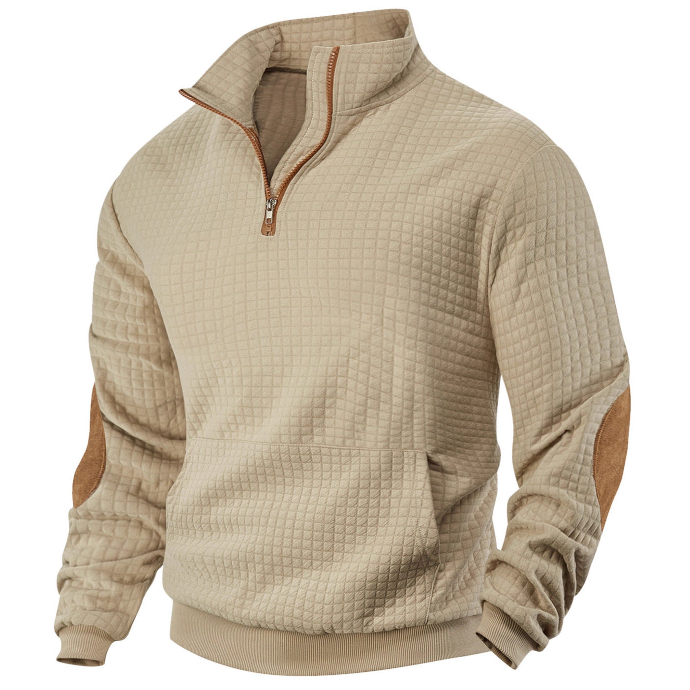 Mens Casual Long-sleeve Hoodie With A Zip-front And Suede Detailing
