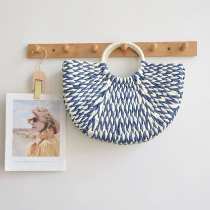 Personalized Vintage Paper-woven Bag Semicircular Travel Tote With Large Capacity