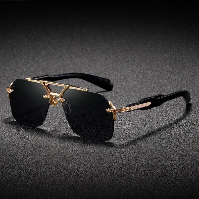 Metal Double-bridge Oversized Sunglasses