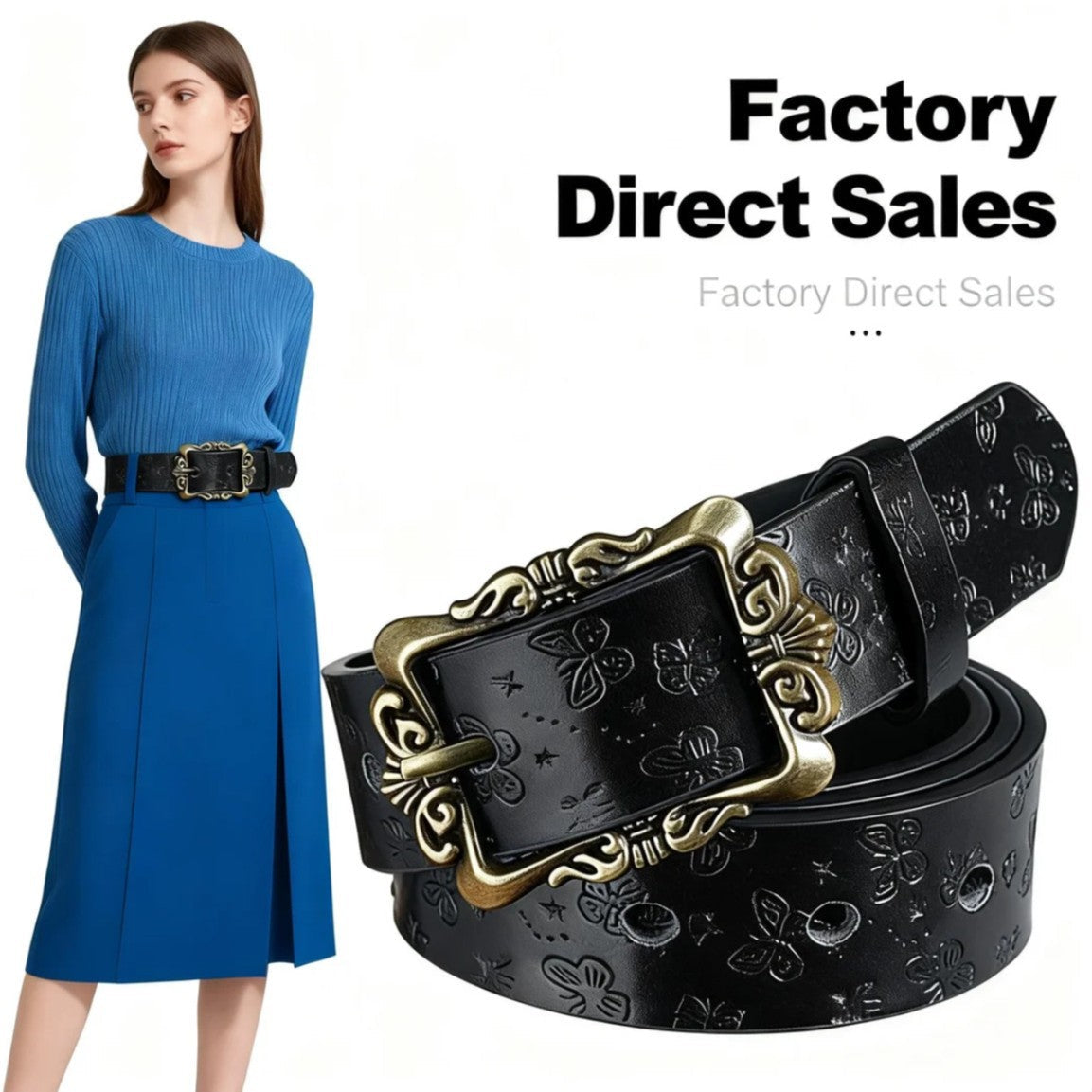 New Vintage Embossed Belt Womens Fashion Accessory