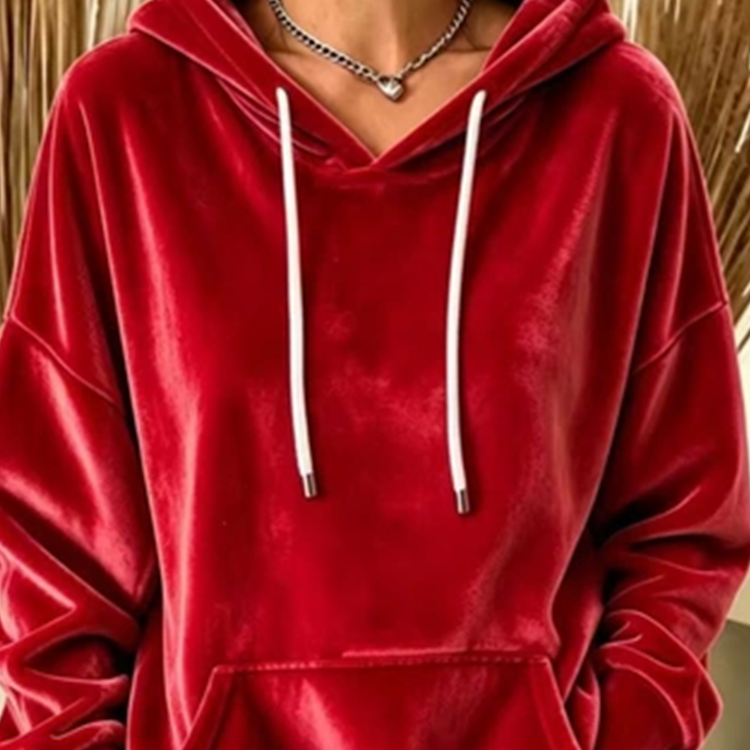 Velvet Long-sleeve Loose-fit Casual Hoodie