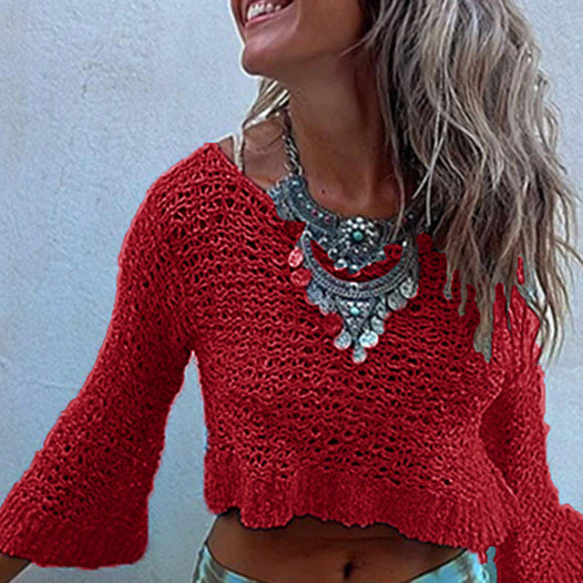 Stitching Hollow-Out Knitwear Dress Suit