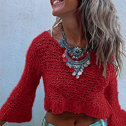 Stitching Hollow-Out Knitwear Dress Suit