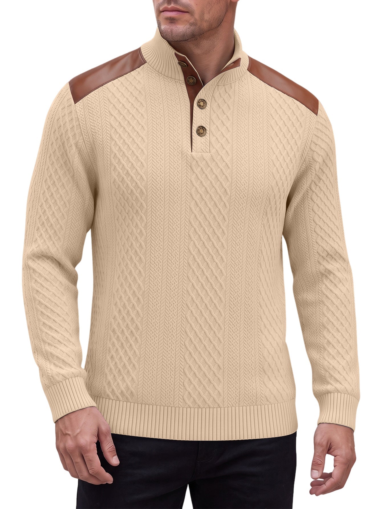 Stand-collar Knit Top With Spliced Shoulders And Sporty Sleeve Long Sleeves
