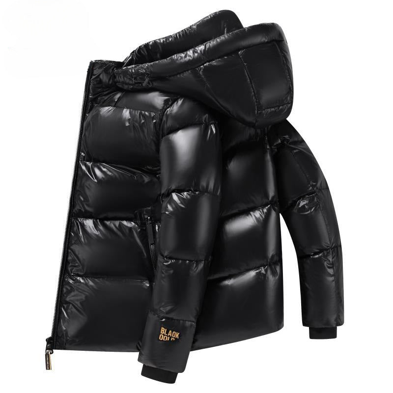 Mens Hooded Black And Gold Goose Down Jacket