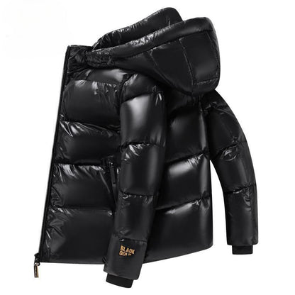 Mens Hooded Black And Gold Goose Down Jacket