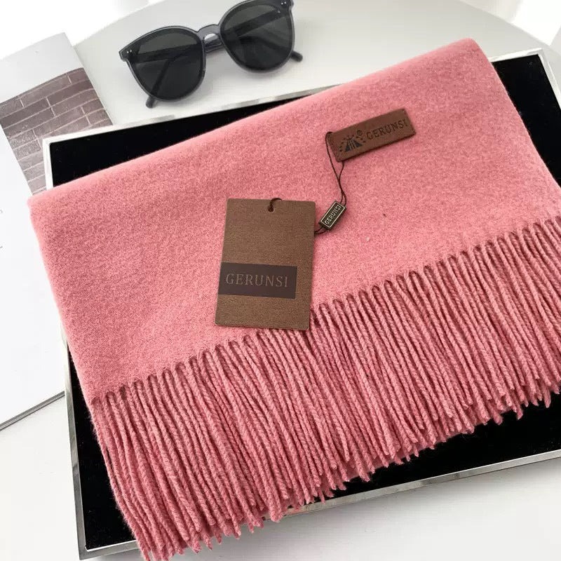 Womens Thickened Fashionable Solid-Color Tassel Scarf