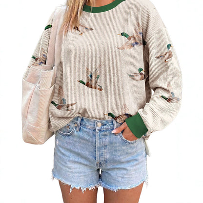 Womens Relaxed-fit Pullover Sweatshirt With An Animal Print