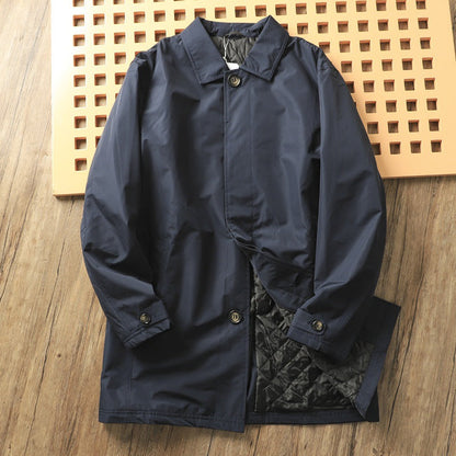Men's Windproof Waterproof Thickened Thermal Quilted Mid-length Trench Coat