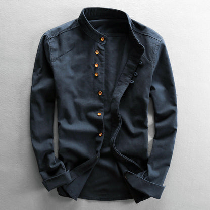 Vintage Chinese-style Slim-fit Shirt With A Mandarin Collar