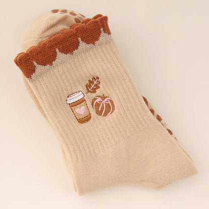 Yoga Socks With Cherry Embroidery And Lemons