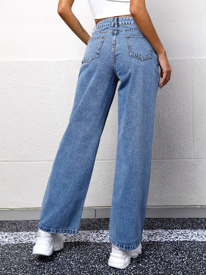 Autumn Casual High-waisted Straight-leg Jeans