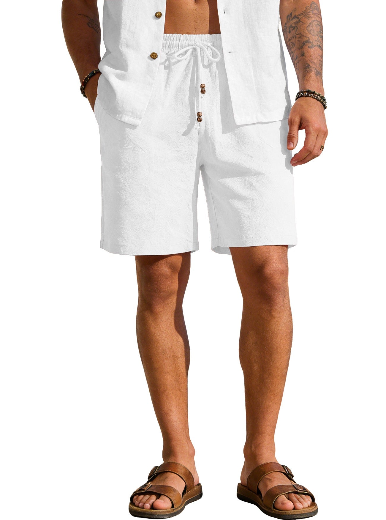 New Summer Style Men's Solid Color Cotton And Linen Shorts, Loose Sports Casual Beach Pants, Men's Cotton And Linen Breathable Shorts