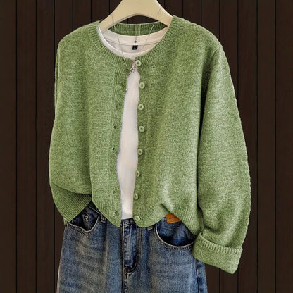 New Autumnwinter Womens Short Loose-fit Round-neck Knit Cardigan Sweater Jacket