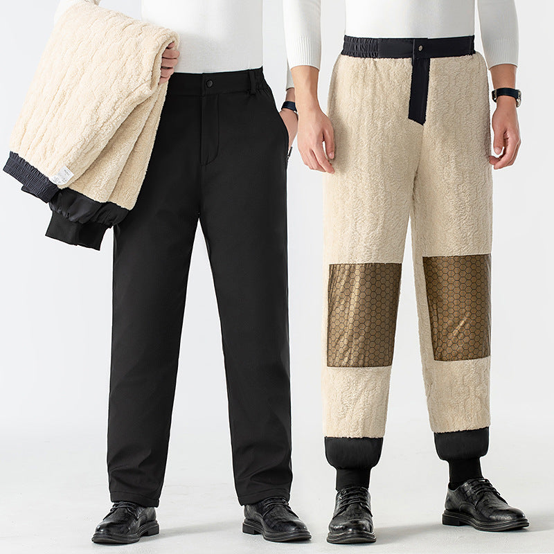Winter Middle-aged And Elderly Cotton Pants Fleece-lined Thickened Men's Pants Outer Wear Casual Pants Graphene Warm Lambswool Men's Sports Pants