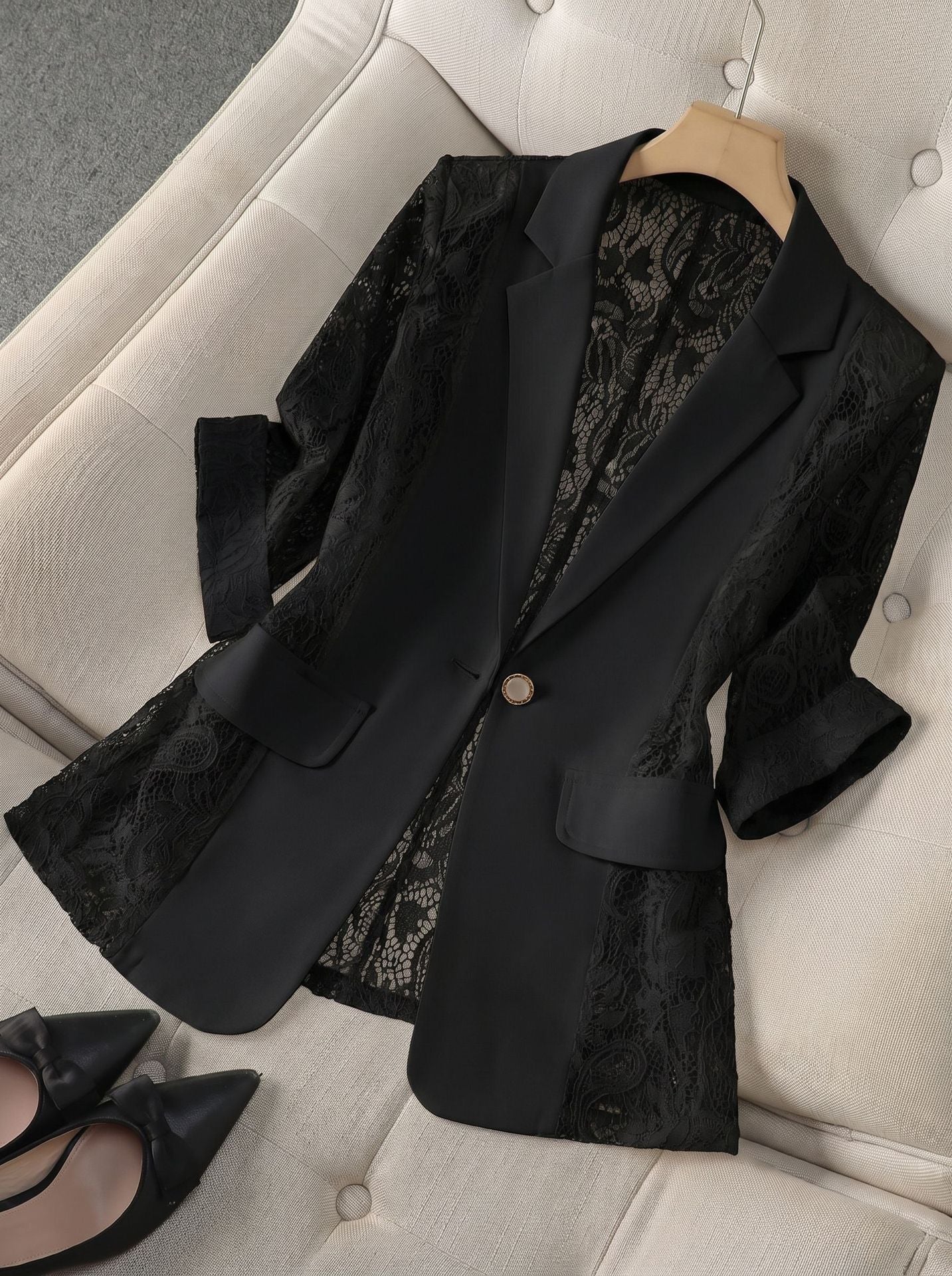 Fashionable Lace-Panel Blazer For Women