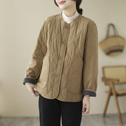 Winter Cotton Padded Coat Womens Stand Collar Lightweight Slim-Fit Padded Jacket