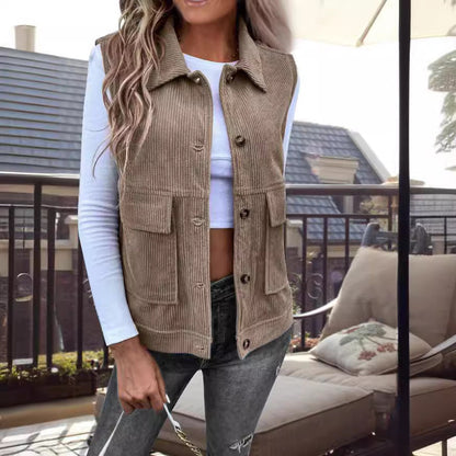 Corduroy Patchwork Sleeveless Cardigan Vest