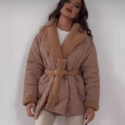 Womens Fashionable Versatile Turn-down-collar Cropped Cotton Jacket