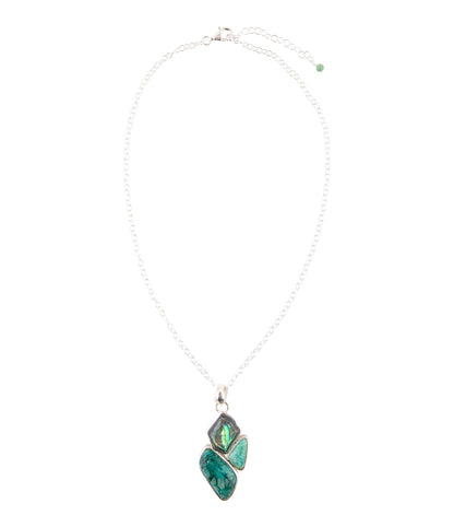 Blue Abalone Fire Sterling Silver Cluster Pendant Necklace