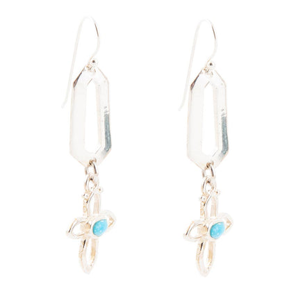 Blue Turquoise and Sterling Silver Cross Drop Earrings