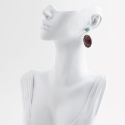 Blue Turquoise and Brown Mookaite Drop Earrings