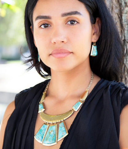 Blue Turquoise Jeweled Statement Golden Necklace