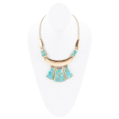 Blue Turquoise Jeweled Statement Golden Necklace