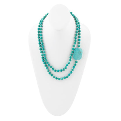 Blue Turquoise Magnesite Stone Knotted Necklace