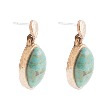 Blue Turquoise Oval Shape Golden Drop Errings