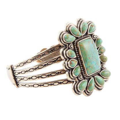 Blue Turquoise Golden Statement Cuff Bracelet