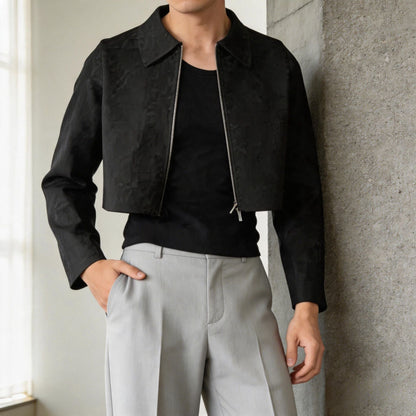 Mens Lapel Jacket With A Two-way Zipper Outerwear