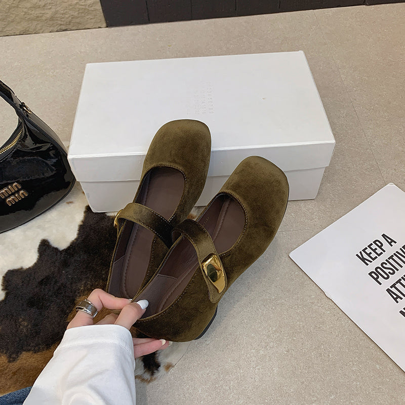 2026 Fall New Arrival Women's Vintage Suede Mary Janes Low Vamp Casual Soft Sole Versatile Flats Velcro Strap Flat Shoes