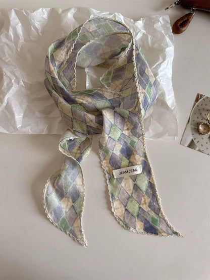 Korean-style Retro Floral Long Silk Scarf