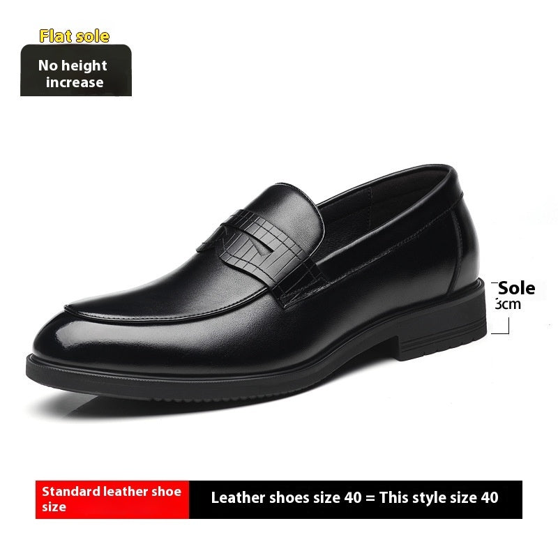 Cowhide Business Formal Wear Men's Slip-on Invisible Height Increasing Leather Shoes