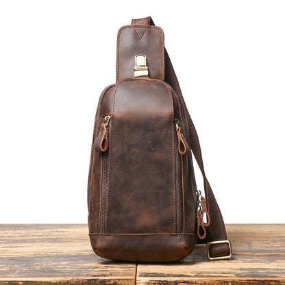 Men's Crazy Horse Leather Sports Crossbody Bag
