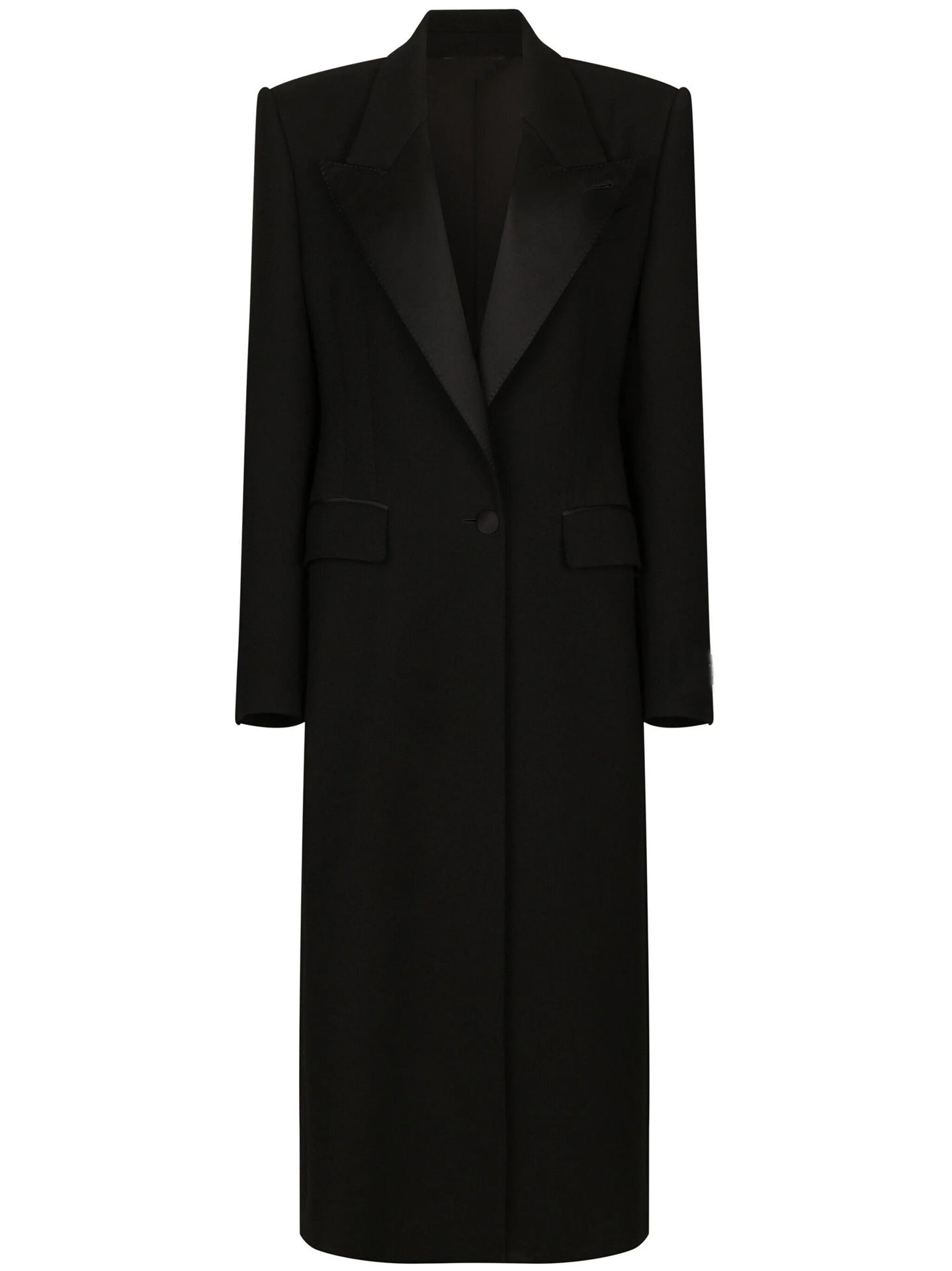 Colored Satin-lined Long-sleeve Coat With A Back Slit