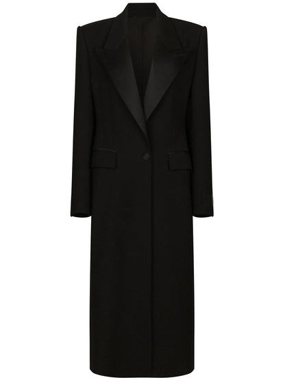 Colored Satin-lined Long-sleeve Coat With A Back Slit